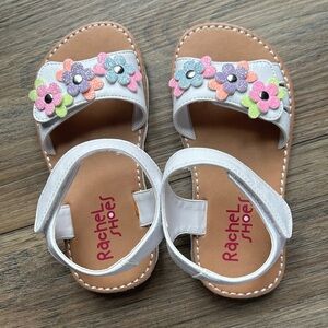 Rachel Shoes Girls Open Toe Strap With Sparkly Appliqué Flowers